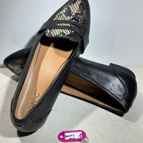 Vionic Savannah Boa Womens Size 9 Black Leather Ballet Flats 2318878 Snake Print - Picture 1 of 8